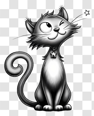 Hand Drawn Doodle Cat - Winking Cartoon Cat Illustration Transparent PNG