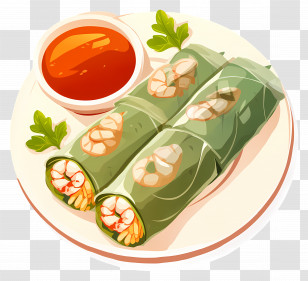 Spring Rolls On A Plate - Spring Rolls With Dipping Sauce Transparent PNG