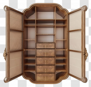 Wardrobe Top View - Elegant Wooden Wardrobe With Open Doors Transparent PNG