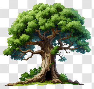 Pastel Big Tree - Old Oak Tree With Lush Leaves Transparent PNG