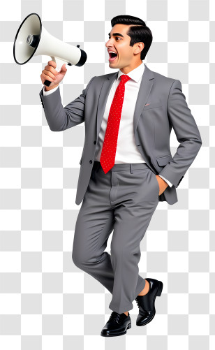 Businessman Shouting With Megaphone - Businessman Shouting Into Megaphone Transparent PNG