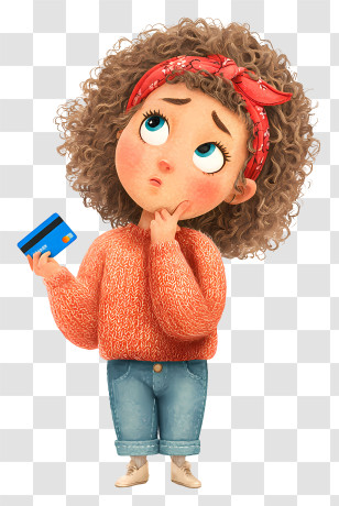 Woman Holding Credit Card - Thoughtful Girl Holding Card Transparent PNG