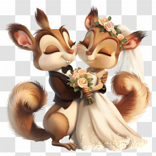 Animal - Cartoon Squirrels In Wedding Outfits Transparent PNG