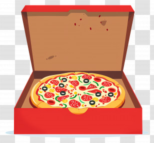 Pizza Box - Cheesy Pizza In Red Open Box Transparent PNG