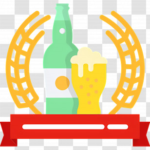 Oktoberfest - Beer Bottle And Glass With Red Ribbon Icon Transparent PNG