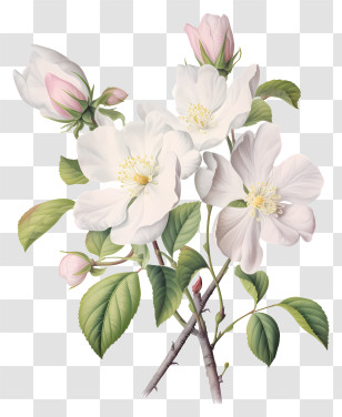 Apple Blossoms - White Flowers And Buds Illustration Transparent PNG