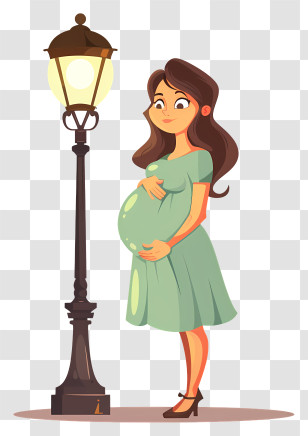 Pregnant Woman Cartoon - Pregnant Woman Illustration Near A Lamppost Transparent PNG