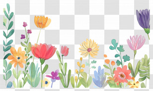 Flowers Corner - Watercolor Flower Garden Illustration Transparent PNG