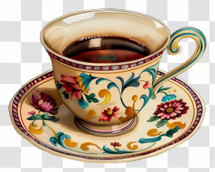 Cup Of Coffee - Ornate Floral Tea Cup And Saucer Transparent PNG