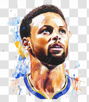 Steph Curry - Watercolor Human Portrait Artwork Transparent PNG