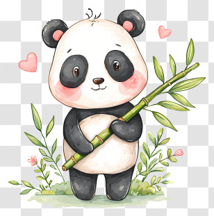 Baby Panda Holding Bamboo - Cute Panda With Bamboo Transparent PNG