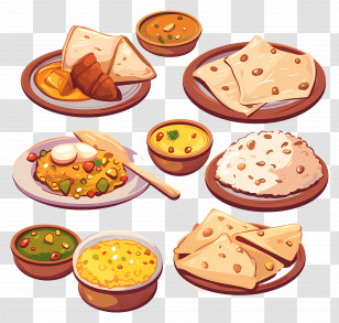 Indian Food - Indian Meal With Dishes Transparent PNG