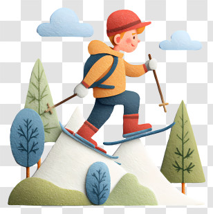 Boy Skiing Down Mountain - Skiing Boy In Winter Wonderland Transparent PNG