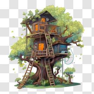 Tree House - Cozy Treehouse With Wooden Stairs Transparent PNG