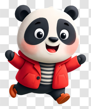 Cartoon Panda - Cute Panda Wearing Red Jacket Transparent PNG