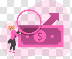 Money - Magnifying Glass And Dollar Bill With Growth Arrow Transparent PNG