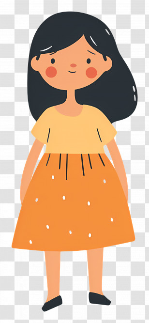 Girl In Dress - Cute Cartoon Girl In Orange Dress Transparent PNG