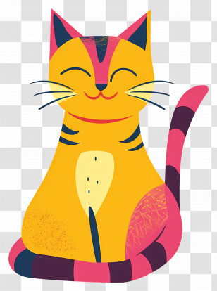 Cartoon Cat - Illustration Of A Yellow Smiling Cat Transparent PNG