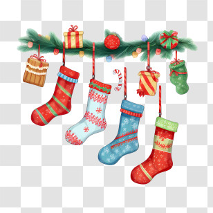 Christmas Stocking - Christmas Stockings With Ornaments And Gifts Transparent PNG