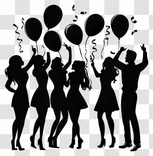 Party Silhouette - Party Celebration Silhouettes With Balloons Transparent PNG