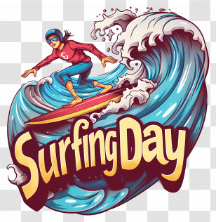 International Surfing Day - Surfing Day With Wave And Surfboard Transparent PNG