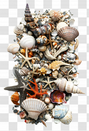 Beachcombing - Beautiful Seashell Collection And Starfish Transparent PNG