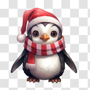 Christmas Penguin - Penguin In Winter Hat And Scarf For Christmas Transparent PNG
