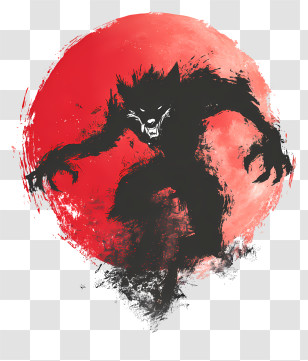 Werewolf Under A Blood Red Moon - Shadow Werewolf Against Red Moon Transparent PNG