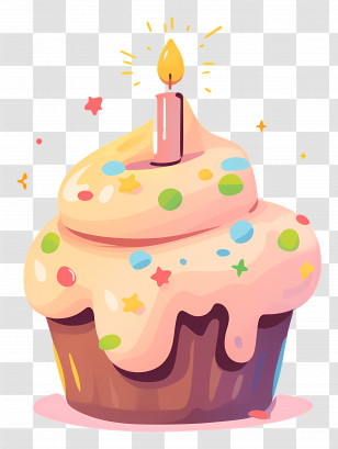 Birthday Cupcake - Colorful Birthday Cupcake With Candle Transparent PNG