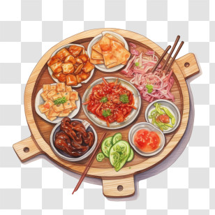 Korean Food - Asian-Style Food Platter With Various Dishes Transparent PNG