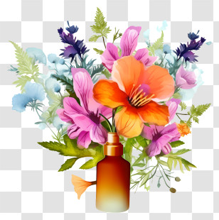 Watercolor Flower Essences Therapy - Colorful Flower Bouquet In A Glass Bottle Transparent PNG