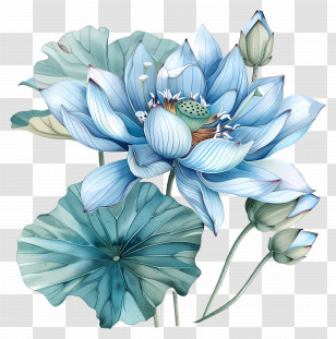 Blue Lotus Flower - Beautiful Blue Lotus Flower Illustration Transparent PNG