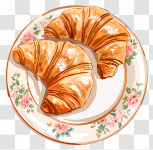 Croissant - Golden Croissants On A Decorative Plate Transparent PNG