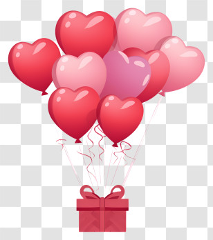 Minimalized Flat Vector Illustrate - Heart Balloons With A Red Gift Box Transparent PNG