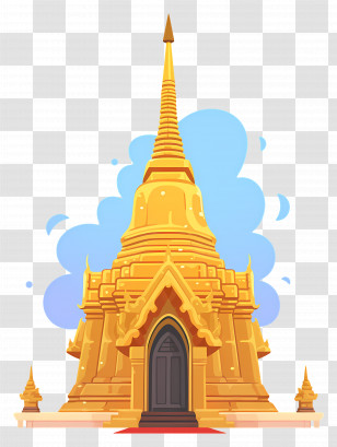 Thai Temple - Golden Temple Illustration With Ornate Design Transparent PNG