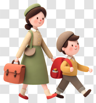 Mother Taking Boy To School - Mother And Child Walking Together Transparent PNG
