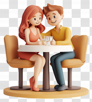 Valentines Day Dinner - Cartoon Couple Dining Transparent PNG