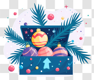 Christmas Ornaments - Box Of Colorful Christmas Ornaments Transparent PNG