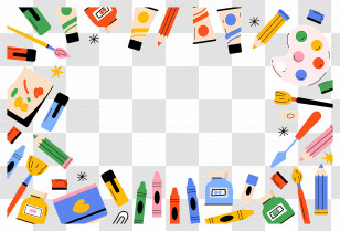 School Frame - Colorful Art Supplies Frame Transparent PNG