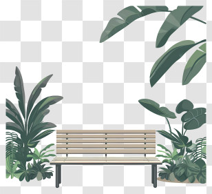 Garden Bench - Park Bench Surrounded By Green Plants Transparent PNG
