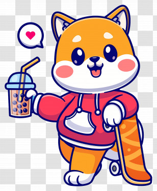 Dog Heart - Cartoon Dog With Skateboard And Drink Transparent PNG
