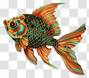 Line Art - Decorative Graphic Of A Vivid Fish Transparent PNG