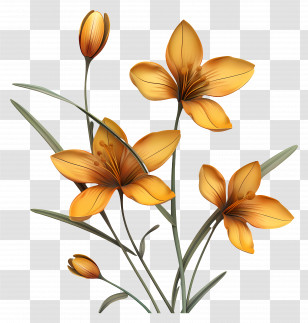 Saffron Flowers - Illustration Of Yellow Lilies In Bloom Transparent PNG