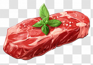 Uncooked Steak - Raw Steak With Basil Illustration Transparent PNG