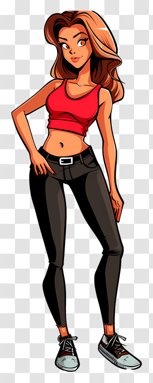 Slim Woman Cartoon - Stylish Woman In Red Top Transparent PNG