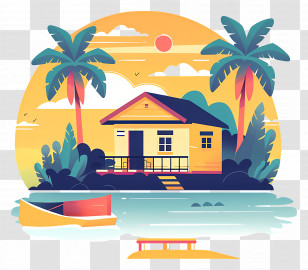 Summer Home - Tropical House By The Lake With Palm Trees Transparent PNG