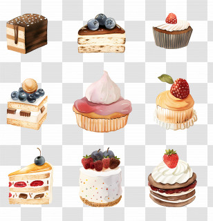 Dessert - Assorted Desserts With Fruits Transparent PNG