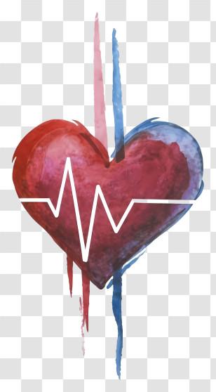 Cartoon - Watercolor Heart With ECG Waveform Transparent PNG