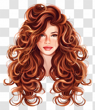 Long Curly Hair Style - Stylized Portrait Of Woman With Curly Hair Transparent PNG
