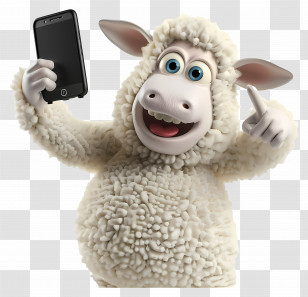 Selfie Animal - Cartoon Sheep Taking A Selfie With Smartphone Transparent PNG